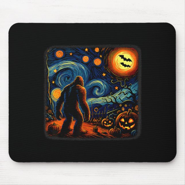 Mousepad Halloween Bigfoot Starry Night Van Gogh Sasquatch  (Frente)