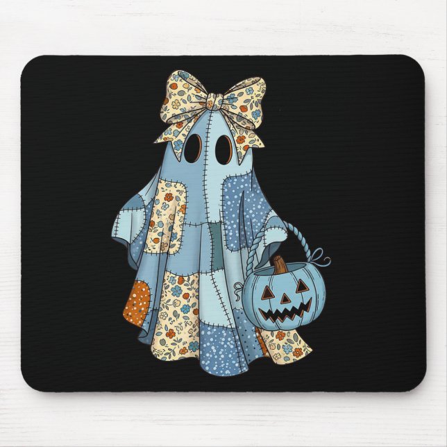 Mousepad Halloween Blue Denim Ghost Trendy Denim Patch (Frente)