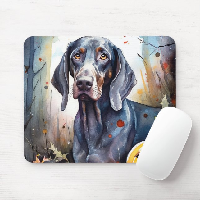 Mousepad Halloween Bluetick Coonhound Com Pumpkins Assustad (Com mouse)