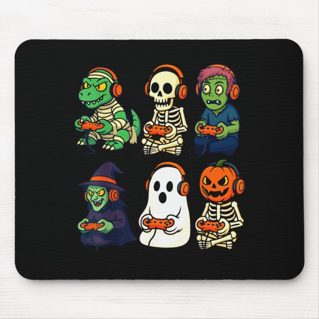 Mousepad Halloween Boys Kids Gamer Dinosaur Skeleton Ghost  (Frente)