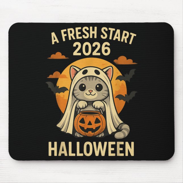 Mousepad Halloween Cat Ghost Graphic - Fresh Start 2026  (Frente)