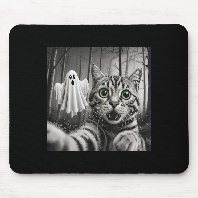 Mousepad Halloween Cat Selfie With Soky Ghost  (Frente)