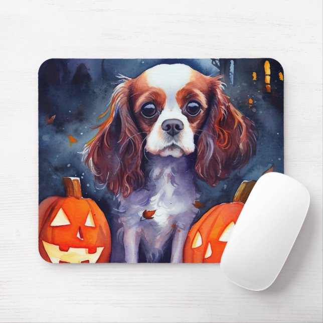 Mousepad Halloween Cavalier King Charles Spaniel Pumpkins (Com mouse)
