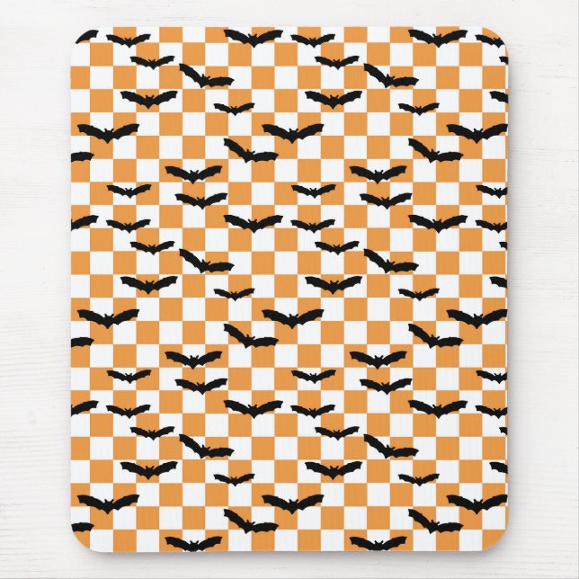Mousepad Halloween Checkerboard Spooky morcegos modernos (Frente)