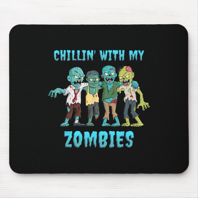 Mousepad Halloween Chillin Com Meus Zombies Meninas Criança (Frente)