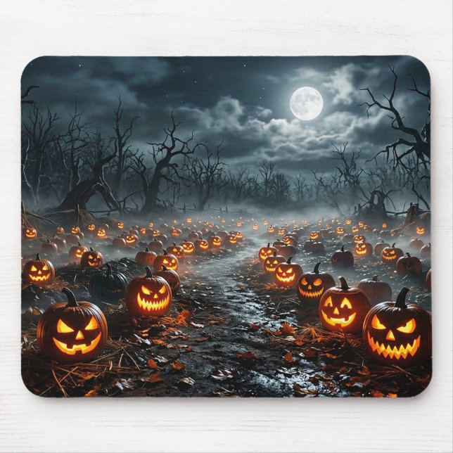 Mousepad Halloween com Árvores Assustadoras e Jack O Lanter (Frente)