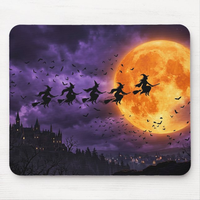 Mousepad Halloween com Lua e Bruxa (Frente)