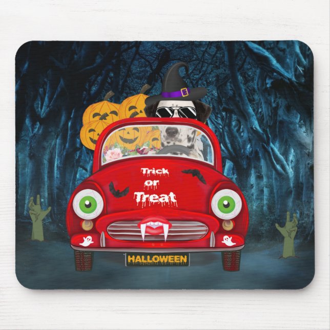 Mousepad Halloween De Carro De Condução De Cães Dalmáticos (Frente)