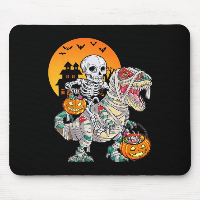 Mousepad Halloween Dinossaur T Rex Skeleton Garotos Assusta (Frente)