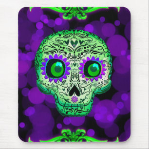 Mousepad Halloween do Crânio de Açúcar Verde e Roxo