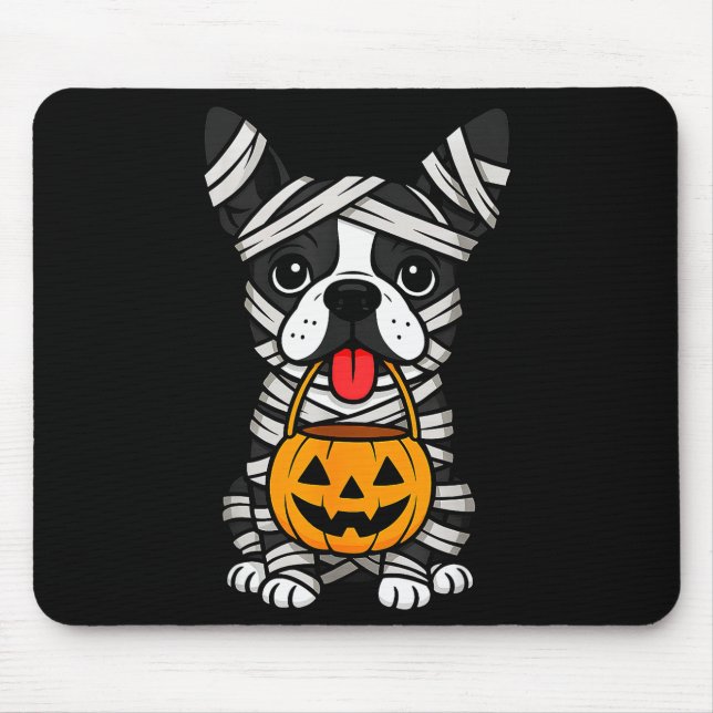 Mousepad Halloween Dog Boston Terrier Mummy Costume Men Wom (Frente)