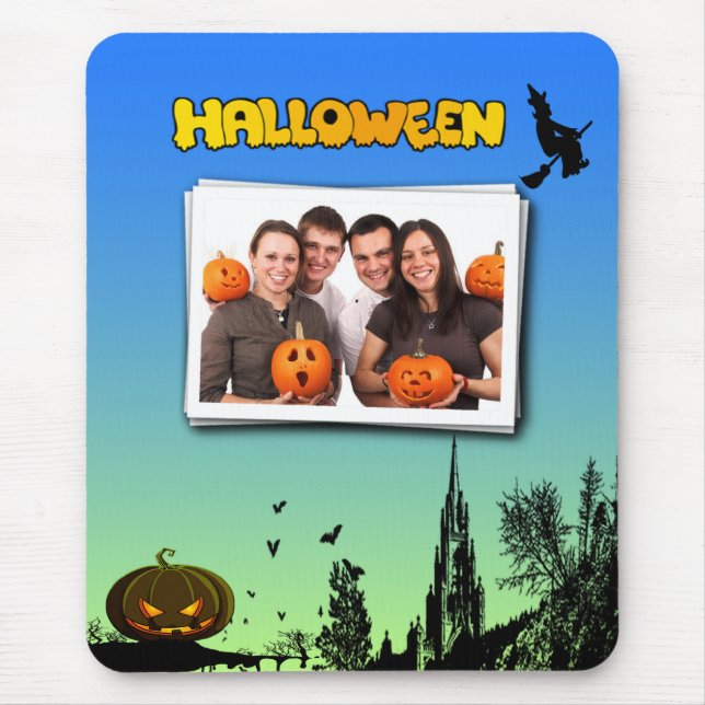 Mousepad Halloween Dusk com Witch Adicionar Fotografia (Frente)