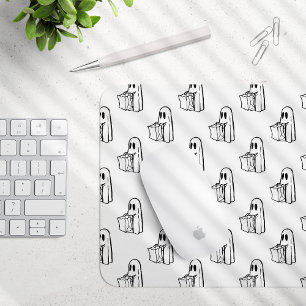Mousepad Halloween, Fantasma Branco Fofo, Doce ou Travessur