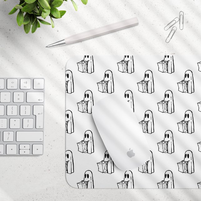 Mousepad Halloween, Fantasma Branco Fofo, Doce ou Travessur (Criador carregado)