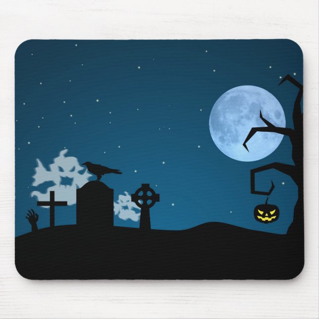 Mousepad Halloween Fantasmas em Graveyard (Frente)