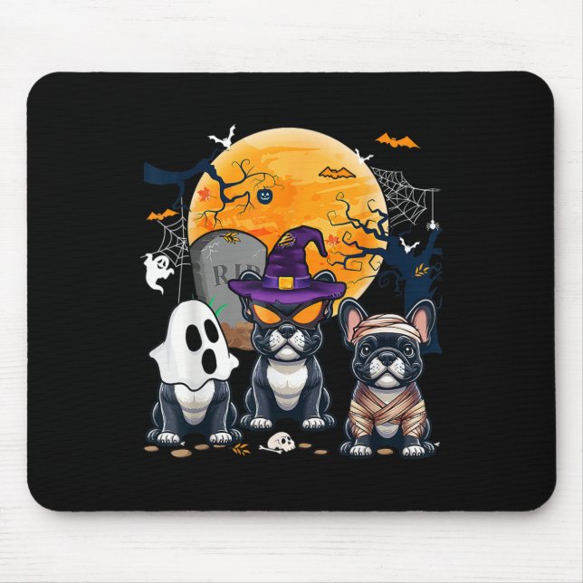 Mousepad Halloween French Bulldog Cosplay Witch Ghost Mumm (Frente)