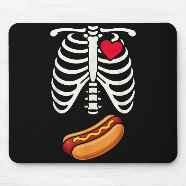 Mousepad Halloween Funny Skeleton Ribcage Hotdog Food Lover (Frente)