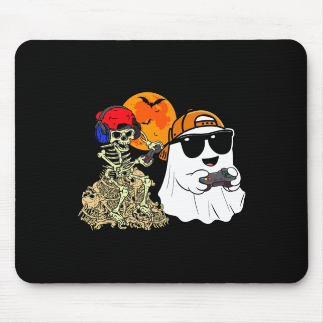 Mousepad Halloween Ghost Boys Crianças jogando esqueleto as (Frente)
