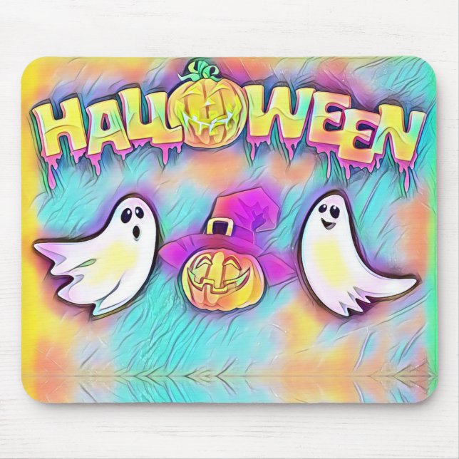 Mousepad Halloween Ghost e Pumpkins (Frente)