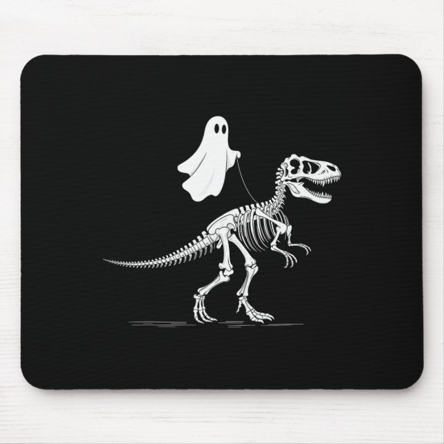 Mousepad Halloween Ghost Walking Dinosaur Skeleton T Rex Fu (Frente)