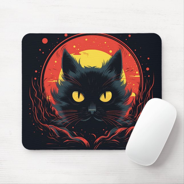 Mousepad Halloween Gráfico de Ilustração de Gato Negro (Com mouse)