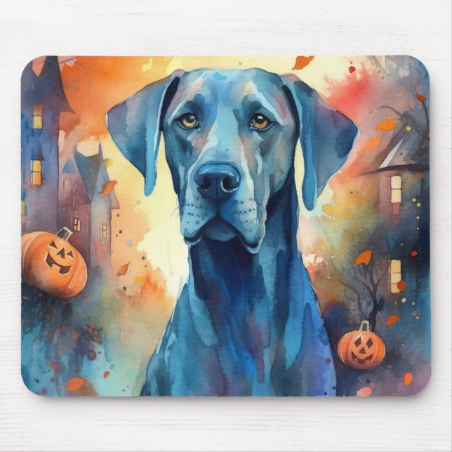 Mousepad Halloween Great Dane Com Abóboras Assustador (Frente)