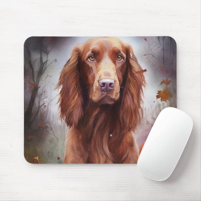 Mousepad Halloween Irish Red Setter Com Abóboras Assustador (Com mouse)