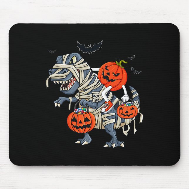 Mousepad Halloween Jack O Lantern Riding T Rex Boys Girls K (Frente)