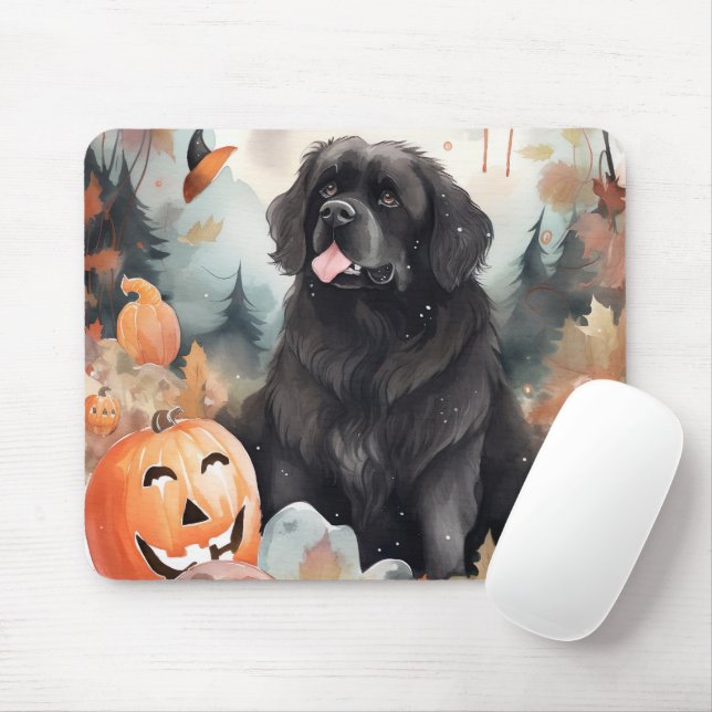 Mousepad Halloween Newfoundland Com Abóboras Assustador  (Com mouse)