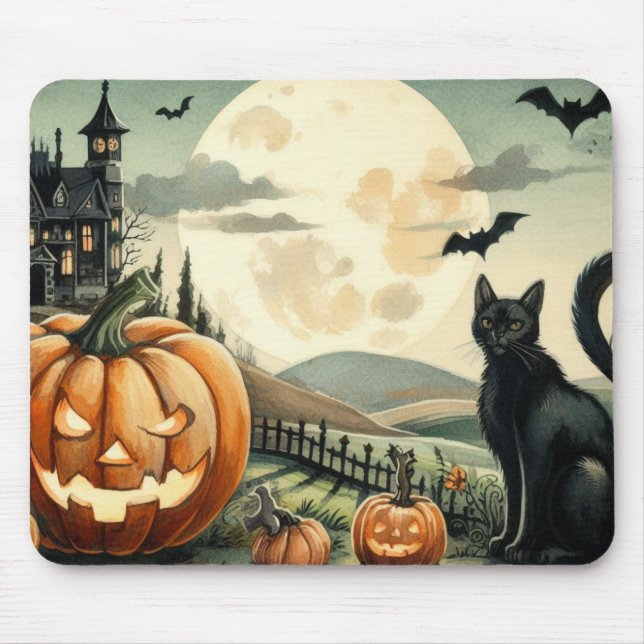 Mousepad Halloween/outono/Outono/Abóbora/gato (Frente)