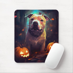 Mousepad Halloween Pitbull Com Pumpkins Assustado