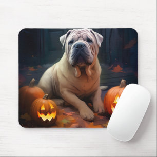 Mousepad Halloween Shar Pei Com Pumpkins Assustado