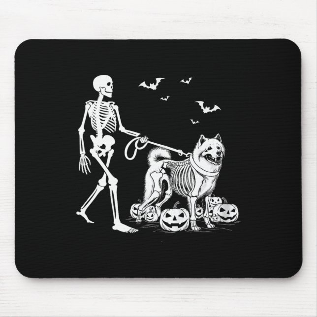 Mousepad Halloween Skeleton Andando Samoyed Dog (Frente)