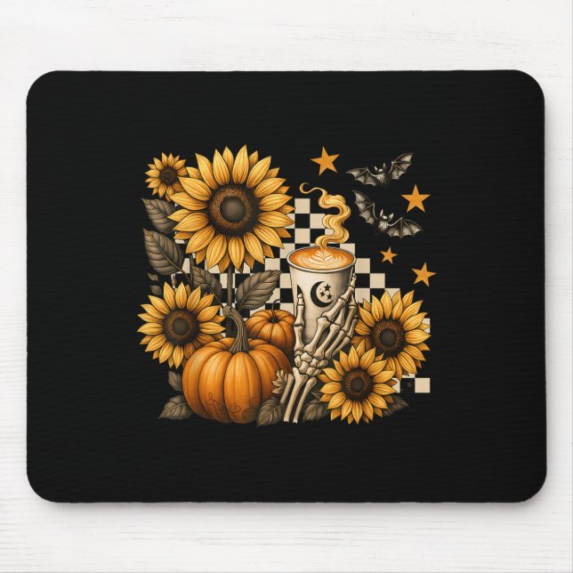Mousepad Halloween Skeleton Coffee, Soky Sunflowers Pumpkin (Frente)