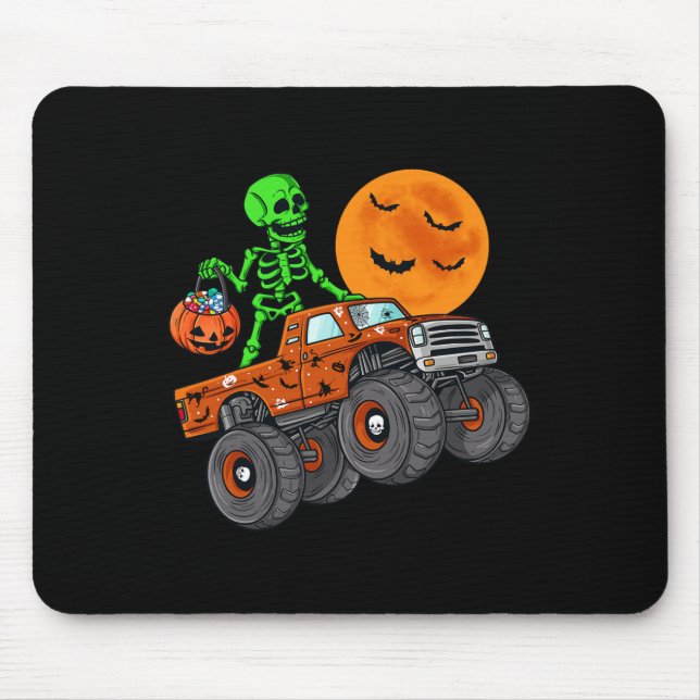 Mousepad Halloween Skeleton Riding Monster Truck Toddler Bo (Frente)