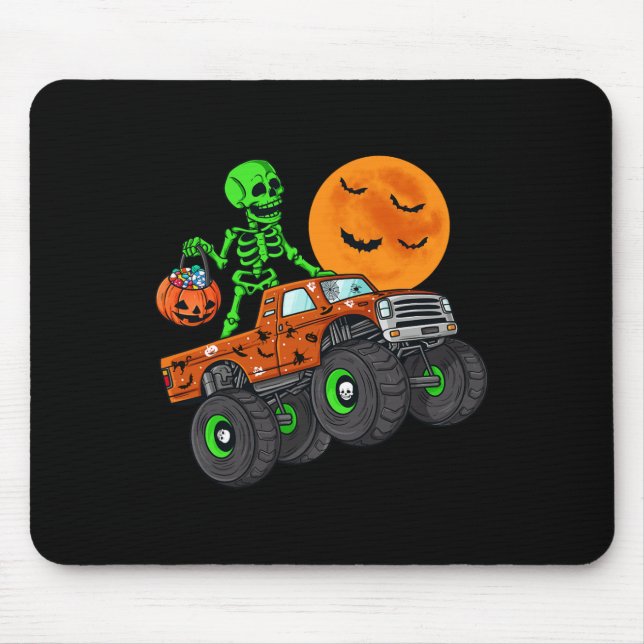Mousepad Halloween Skeleton Riding Monster Truck Toddler Bo (Frente)
