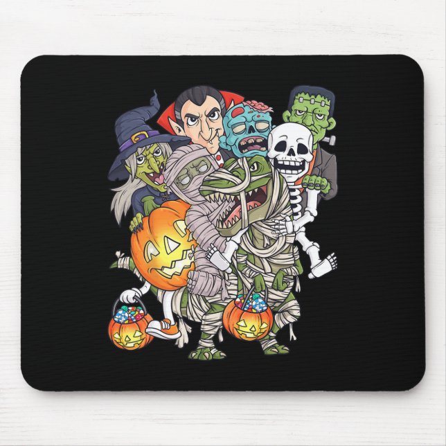 Mousepad Halloween Skeleton Zombie Andando Mummy T Rex Engr (Frente)