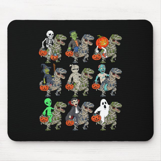Mousepad Halloween Skeleton Zombie Andando Mummy T Rex Vamp (Frente)