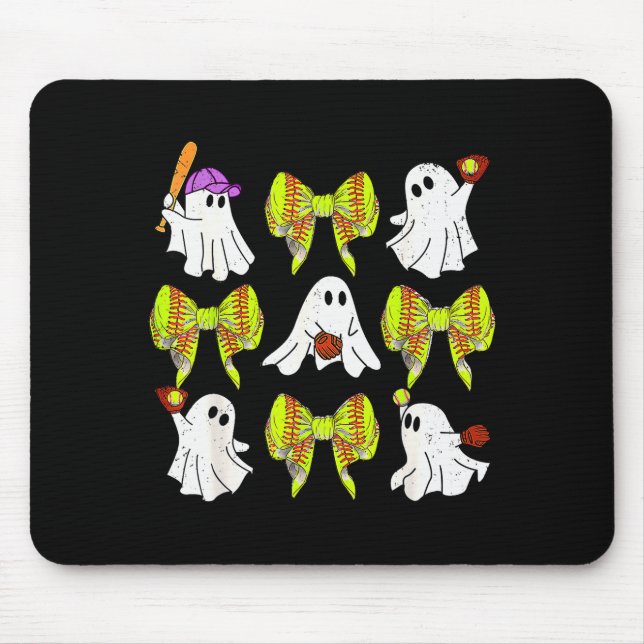 Mousepad Halloween Softball Ghosts Softball Daughter Girls  (Frente)