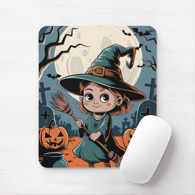 Mousepad Halloween - sorcière à balai (Com mouse)