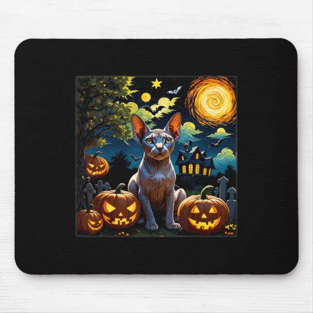 Mousepad Halloween Sphynx Starry Night (Frente)