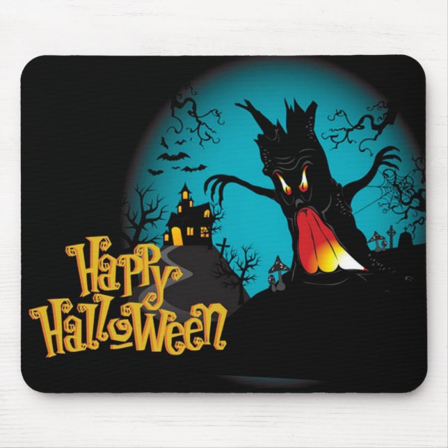 Mousepad Halloween Spooky Tree e Casa Assombrada (Frente)