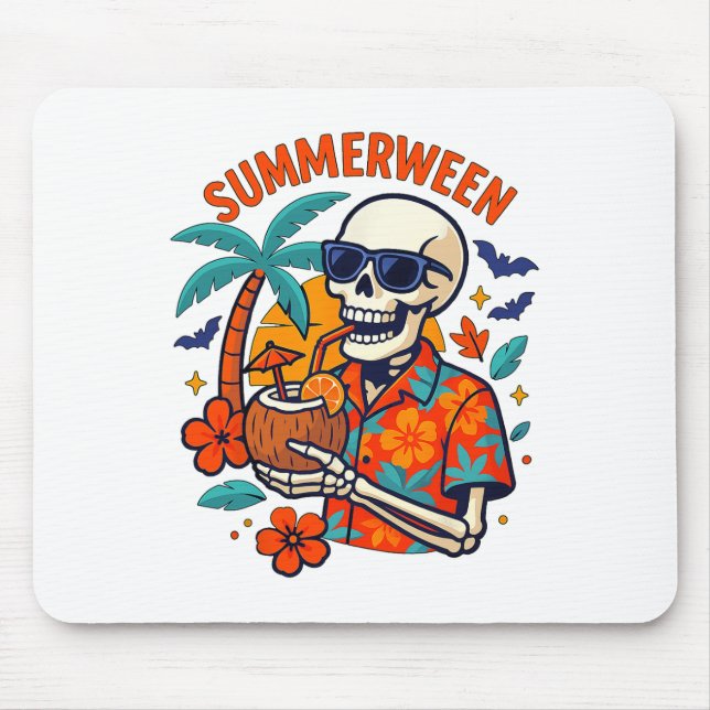 Mousepad Halloween Summer Ween Skeleton Spooky Vacation Flo (Frente)