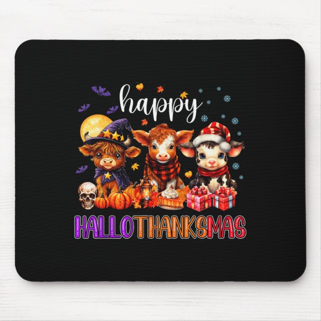 Mousepad Halloween Thanksgiving Christmas Happy Hallothanks (Frente)