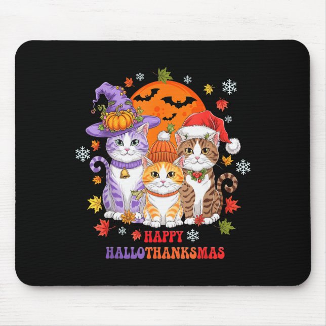 Mousepad Halloween Thanksgiving Christmas Happy Hallothanks (Frente)
