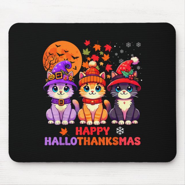 Mousepad Halloween Thanksgiving Christmas Happy Hallothanks (Frente)