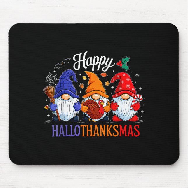 Mousepad Halloween Thanksgiving Christmas Happy Hallothanks (Frente)