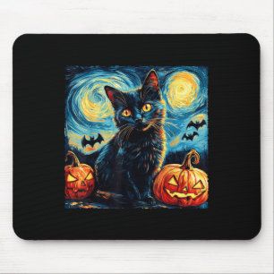Mousepad Halloween Van Gogh Noite Estrelada Gatos Pretos Ab