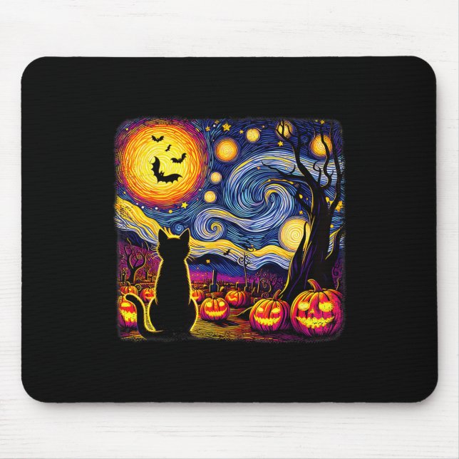 Mousepad Halloween Van Gogh Starry Night Black (Frente)