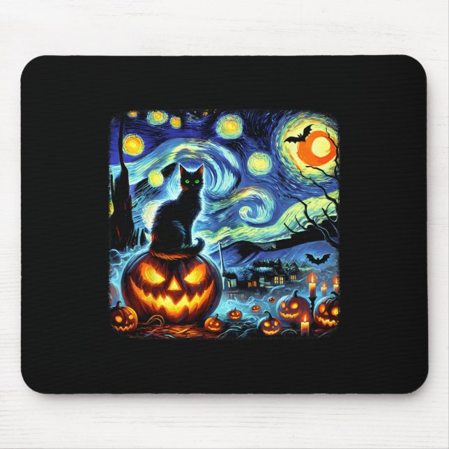 Mousepad Halloween Van Gogh Starry Night Black (Frente)